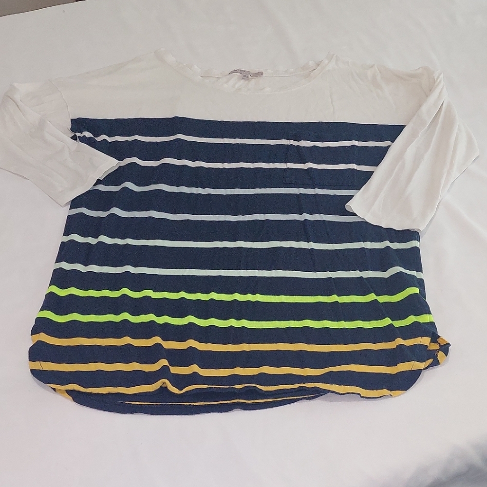 GAP Green and Blue Long Sleeve Tee with Bold Stripes